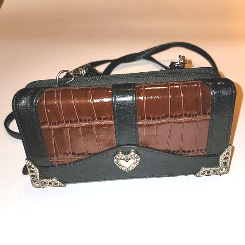 BRIGHTON ELEGANT BLACK & BROWN CROC EMBOSSED CROSSBODY/SHOULDER BAG